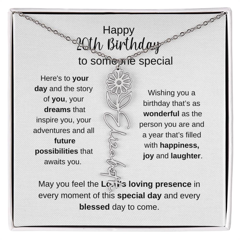 Happy 20th Birthday To Someone Special - Flower Name Necklace