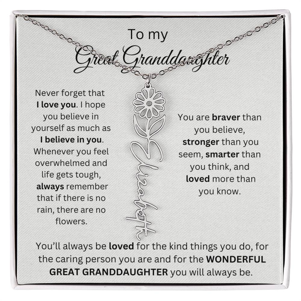 To My Great Granddaughter | I Love You | Flower Name Necklace