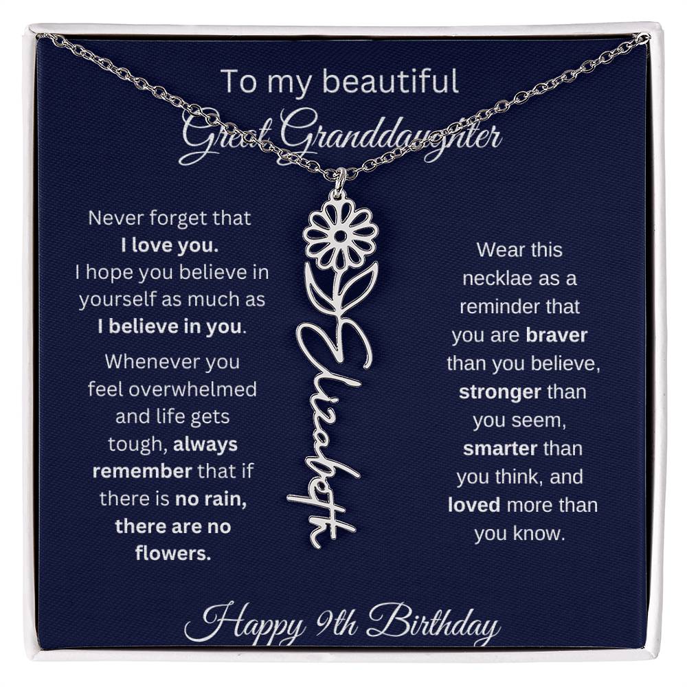 Personalized 9th Birthday Gift Great Granddaughter | Flower Name Necklace