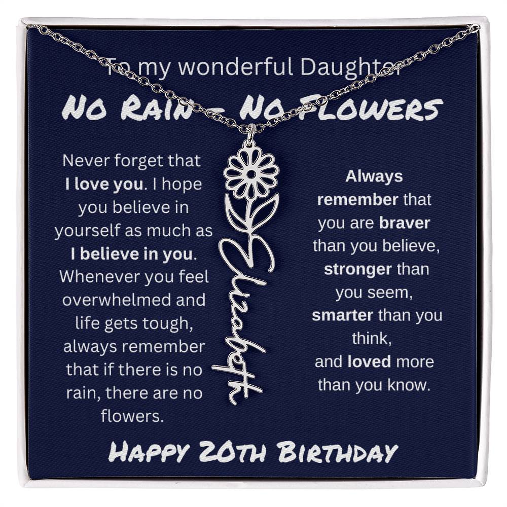 No Rain - No Flower | Happy 20th Birthday | Flower Name Necklace