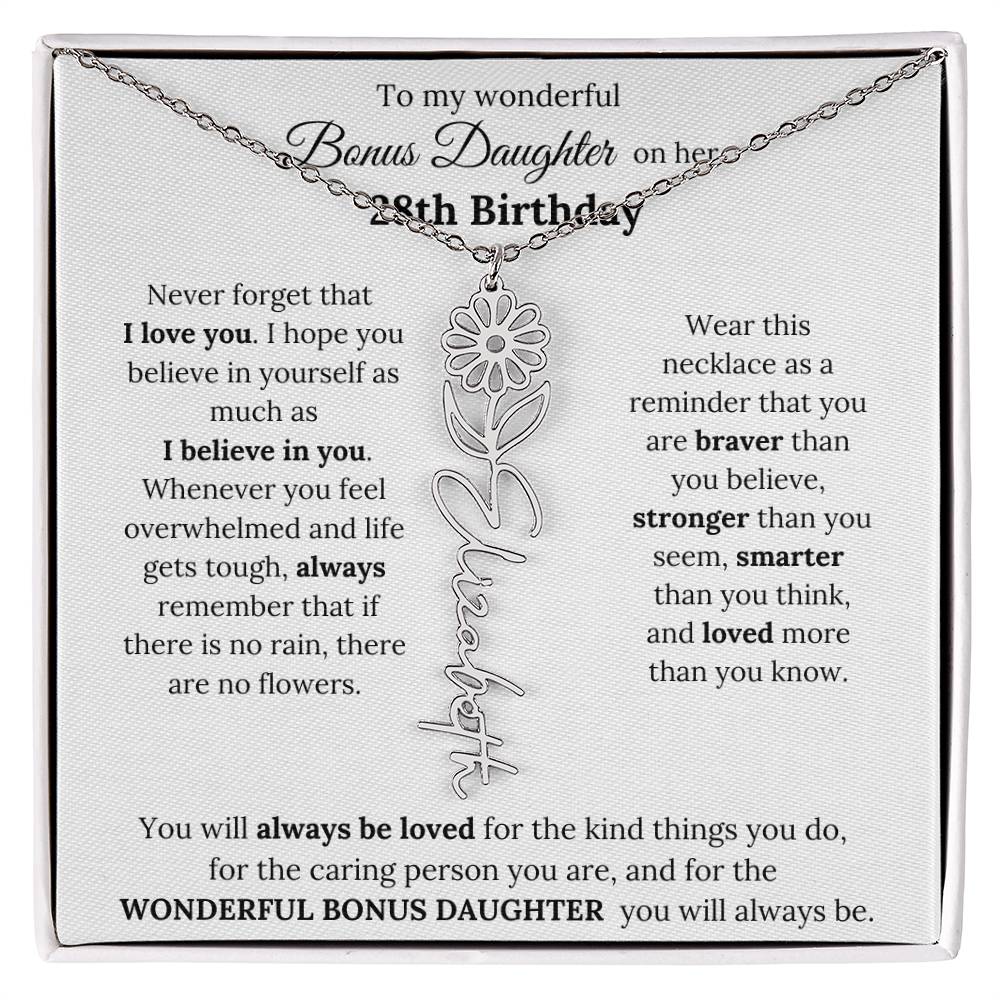 To My Wonderful Bonus Daughter On Her 28th Birthday | I Love You | Flower Name Necklace