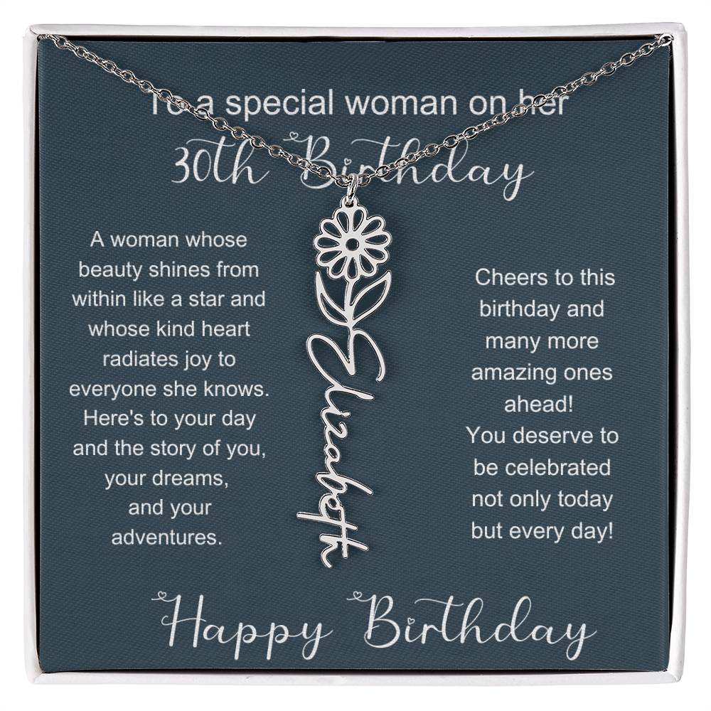 To A Special Woman On Her 30th Birthday | Flower Name Necklace