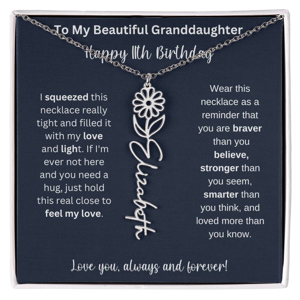 Flower Name Necklace 11th Birthday Necklace Gift To My Granddaughter