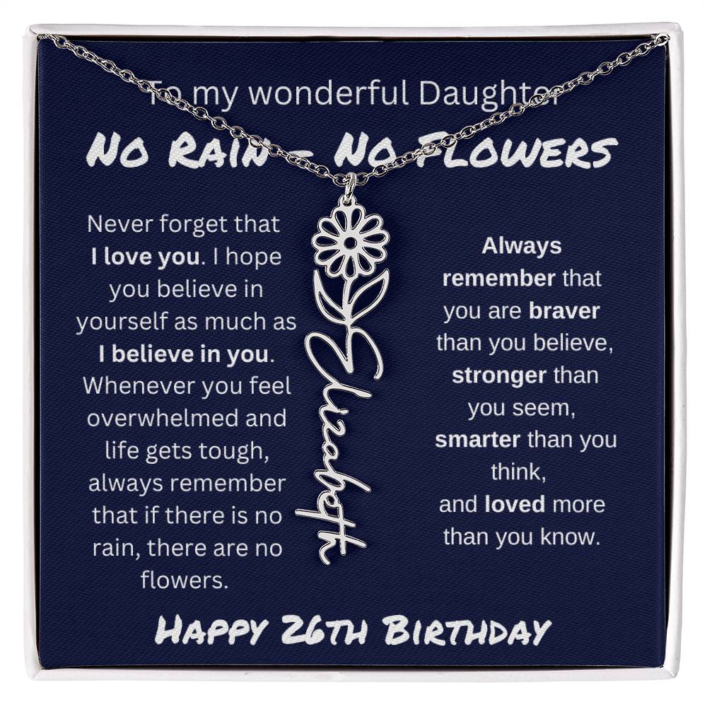No Rain - No Flower | Happy 26th Birthday | Flower Name Necklace