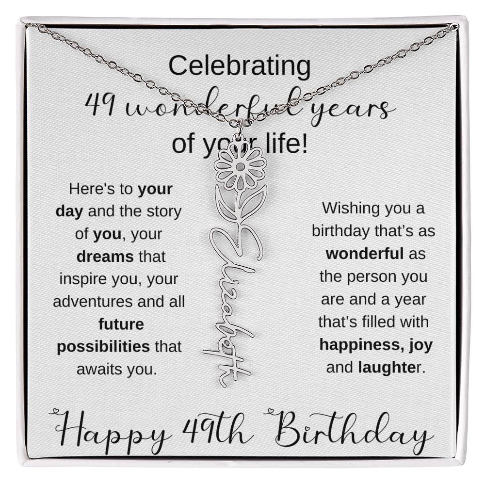 Happy 49th Birthday | Flower Name Necklace