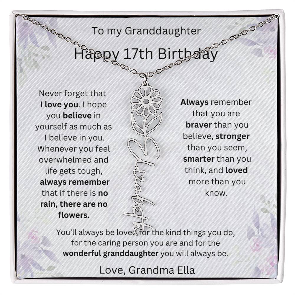 To My Granddaughter - Happy 17th Birthday | Flower Name Necklace