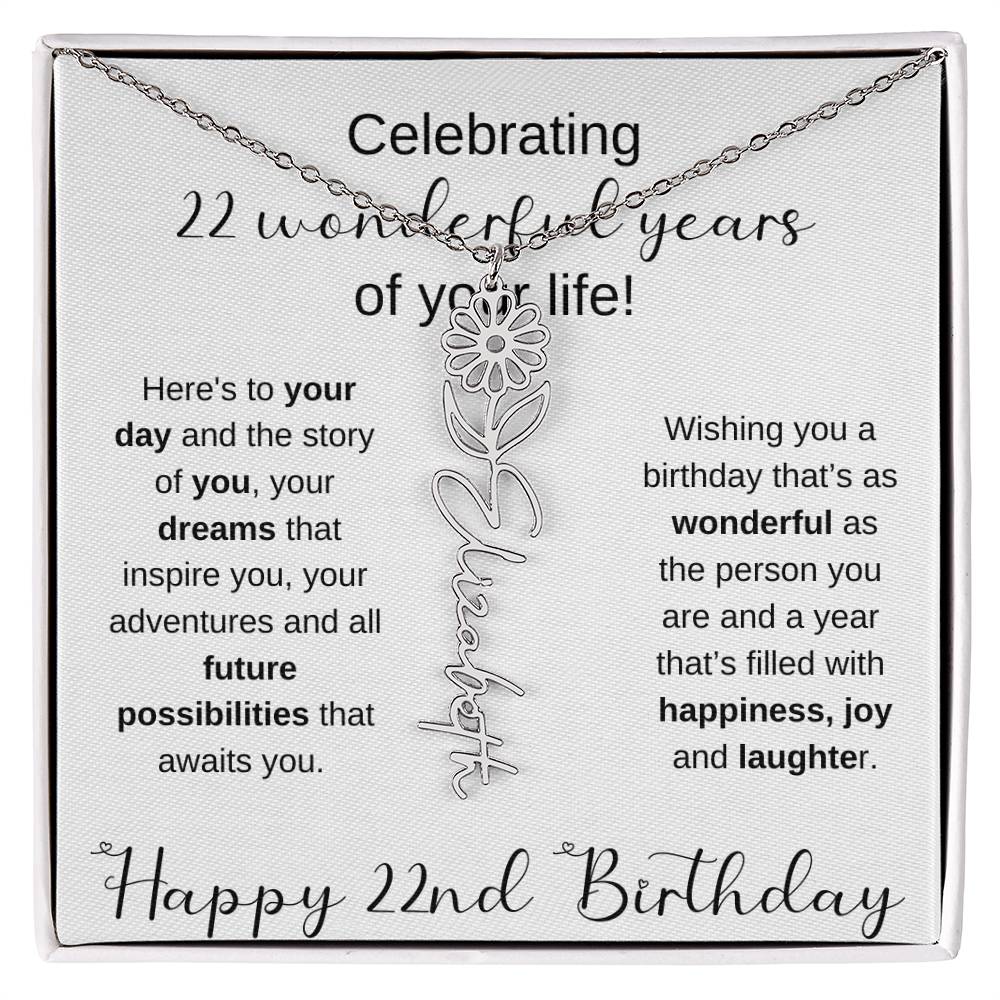 Happy 22nd Birthday | Flower Name Necklace