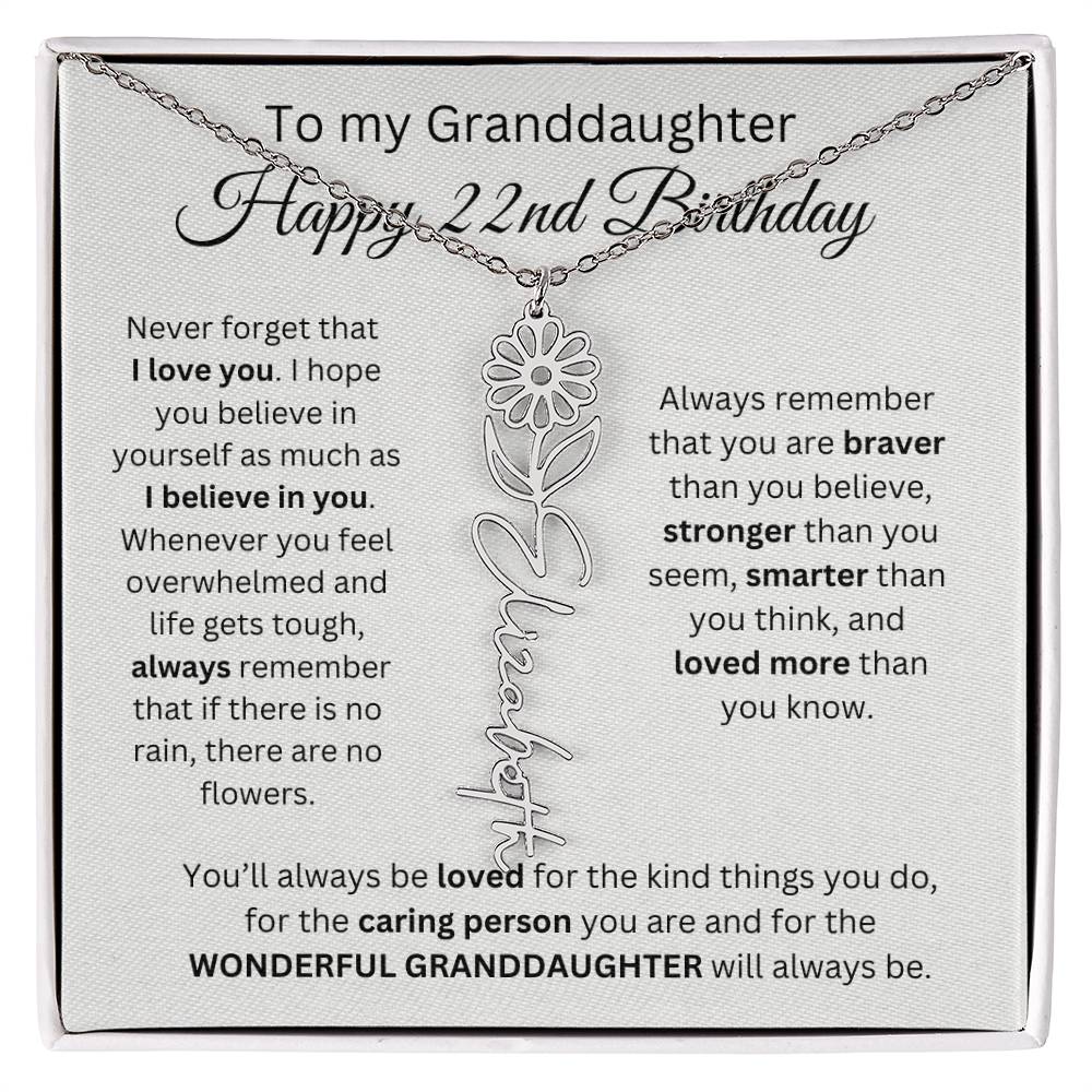 To My Granddaughter | Happy 22nd Birthday | Flower Name Necklace