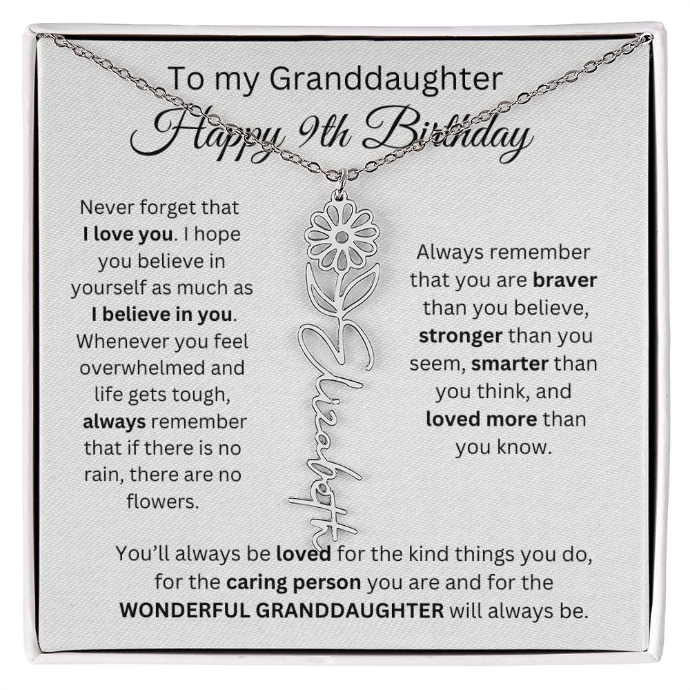 To My Granddaughter | Happy 9th Birthday | Flower Name Necklace
