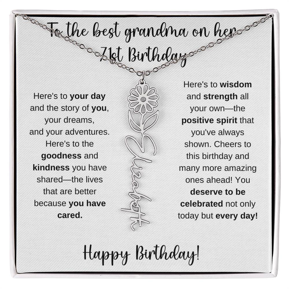 To The Best Grandma - Happy 71st Birthday | Flower Name Necklace