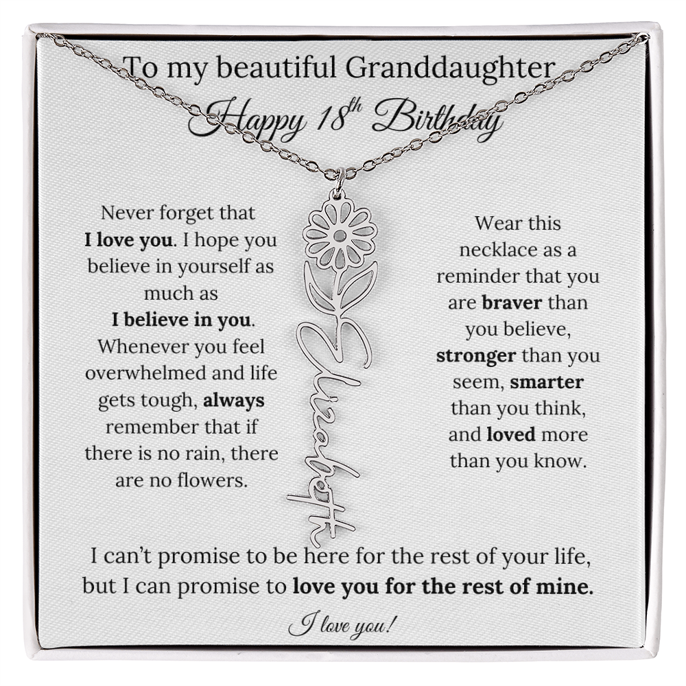 18th Birthday Gift for Granddaughter Flower Name Necklace with Message Card