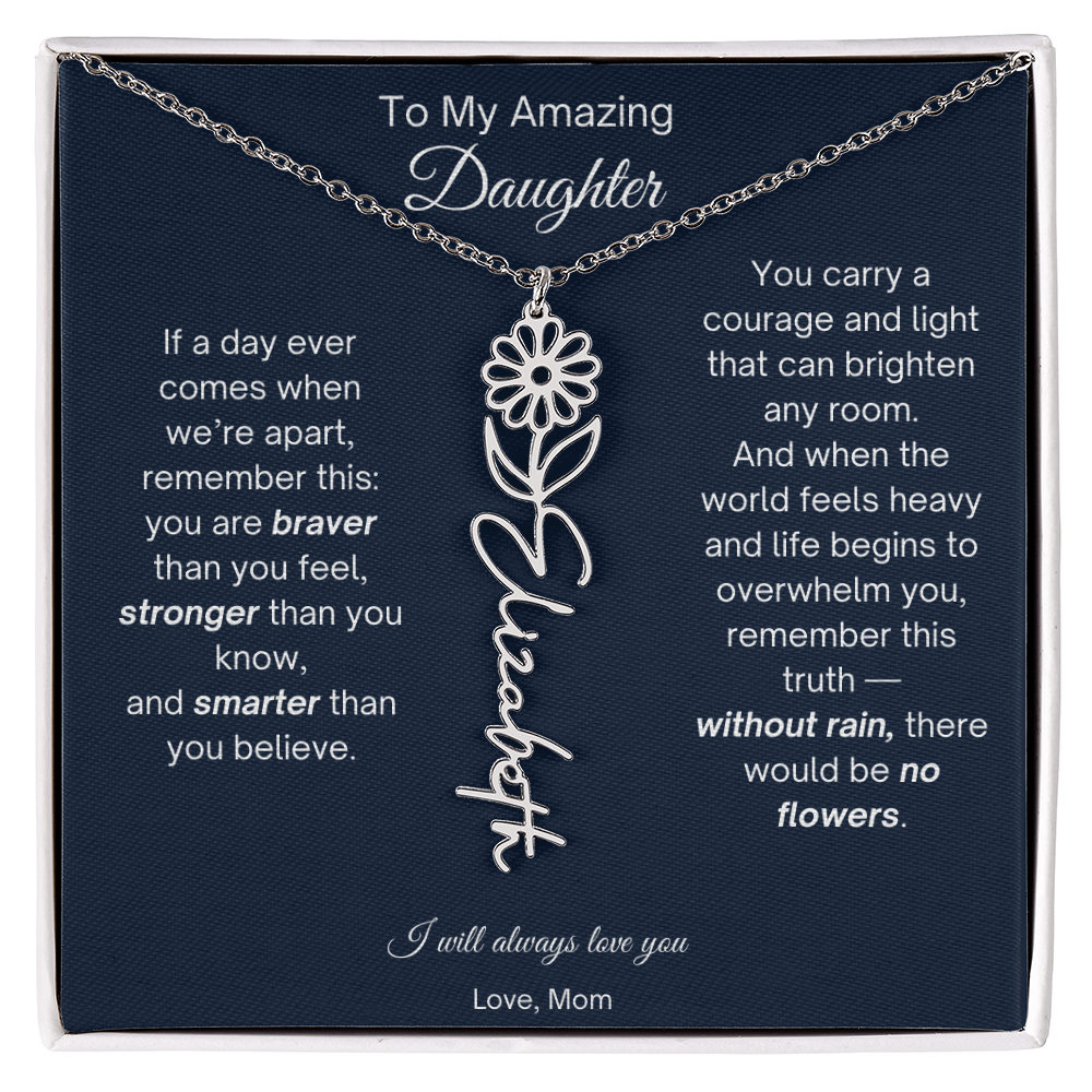 Daughter Necklace from Mom - Birth Flower Name Necklace