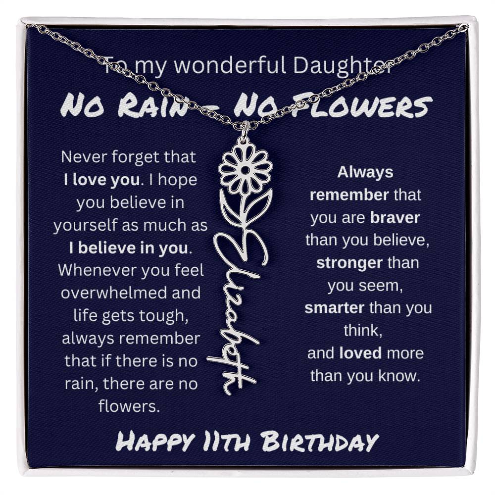 No Rain - No Flower | Happy 11th Birthday | Flower Name Necklace