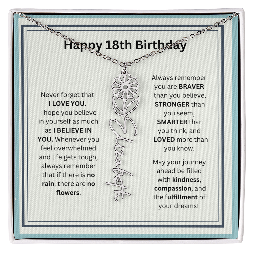 18th Personalized Birthday Gift - Flower Name Necklace