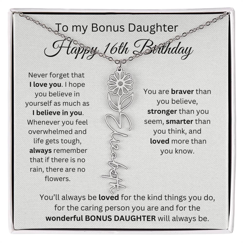 To My Bonus Daughter | Happy 16th Birthday | Flower Name Necklace