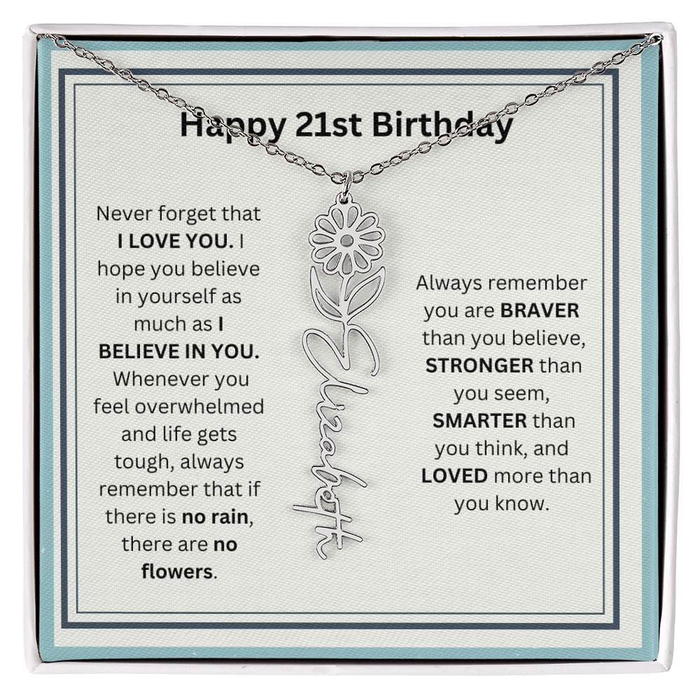 Personalized 21st Birthday Flower Name Necklace Gift