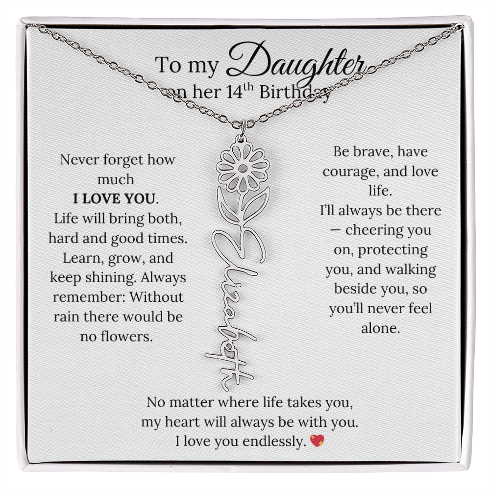 14th Birthday Gift from Mom - Personalized Flower Name Necklace