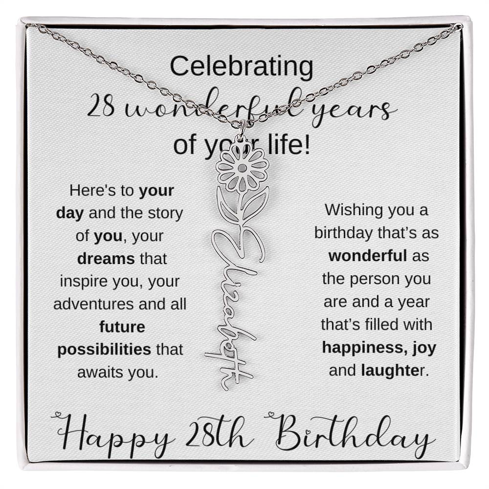 Happy 28th Birthday | Flower Name Necklace