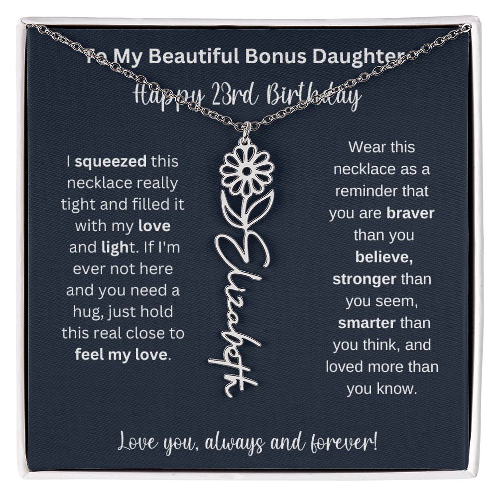 To My Beautiful Bonus Daughter | Happy 23rd Birthday | Flower Name Necklace