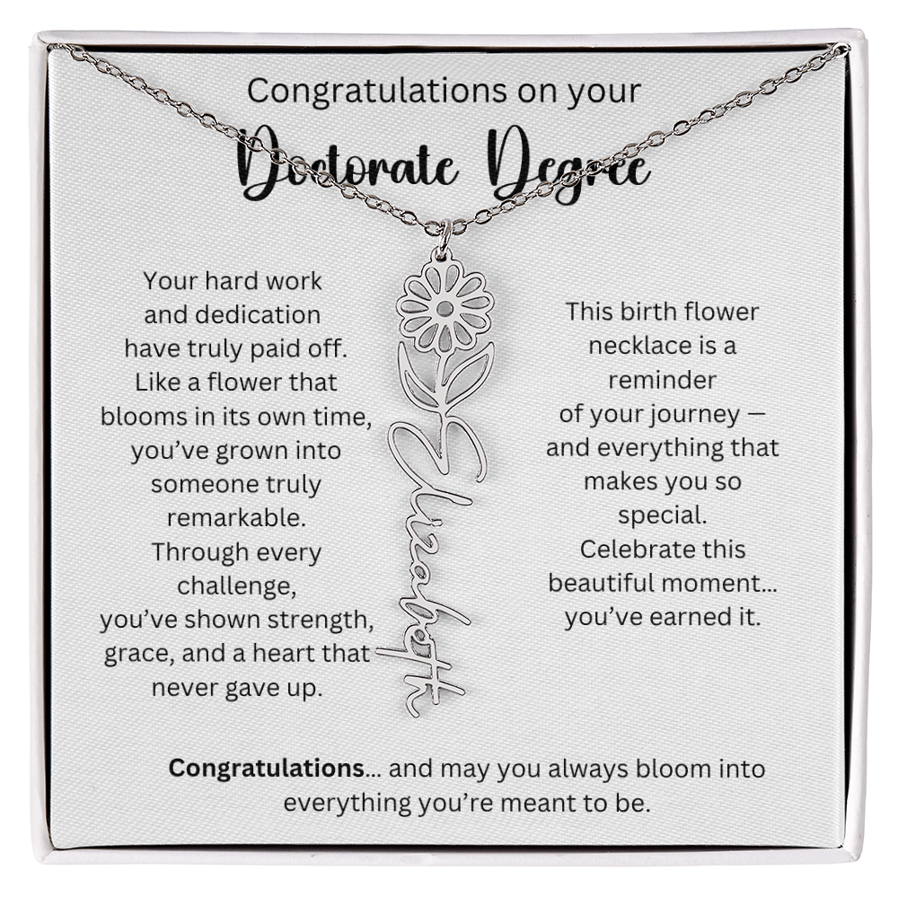 Personalized Doctorate Graduation Gift - Birth Flower Name Necklace