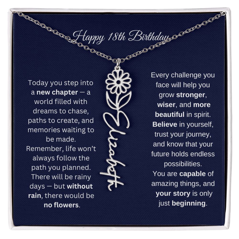 18th Birthday Birth Flower Name Necklace