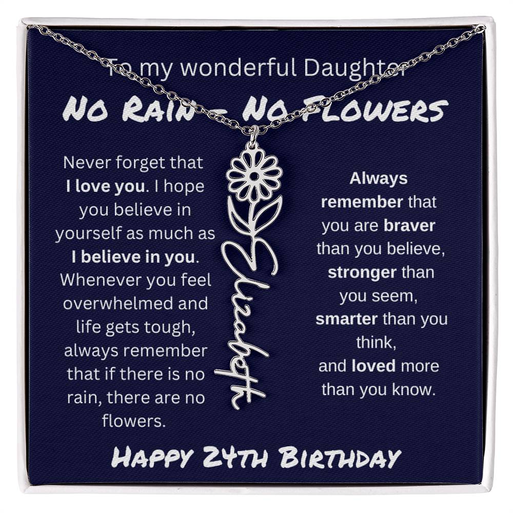 No Rain - No Flower | Happy 24th Birthday | Flower Name Necklace