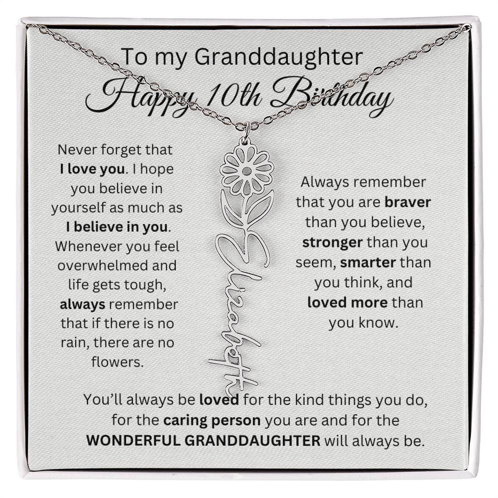 To My Granddaughter | Happy 10th Birthday | Flower Name Necklace