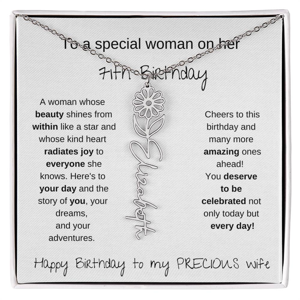 Happy 71th Birthday To My Precious Wife - Birthflower Necklace