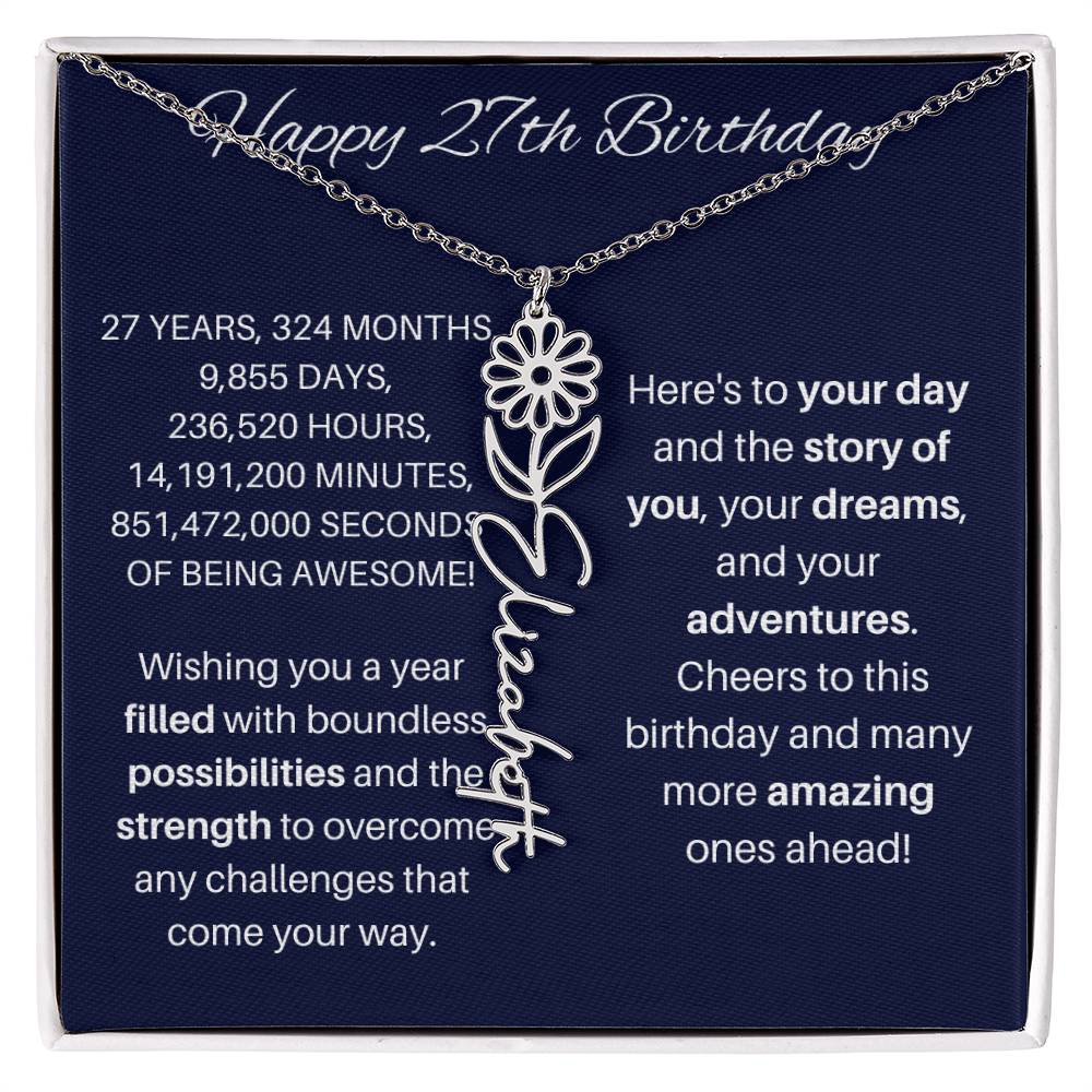 27th Birthday Birth Flower Necklace