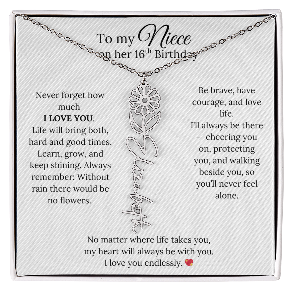 16th Birthday Gift from Aunt - Personalized Birth Flower Name Necklace
