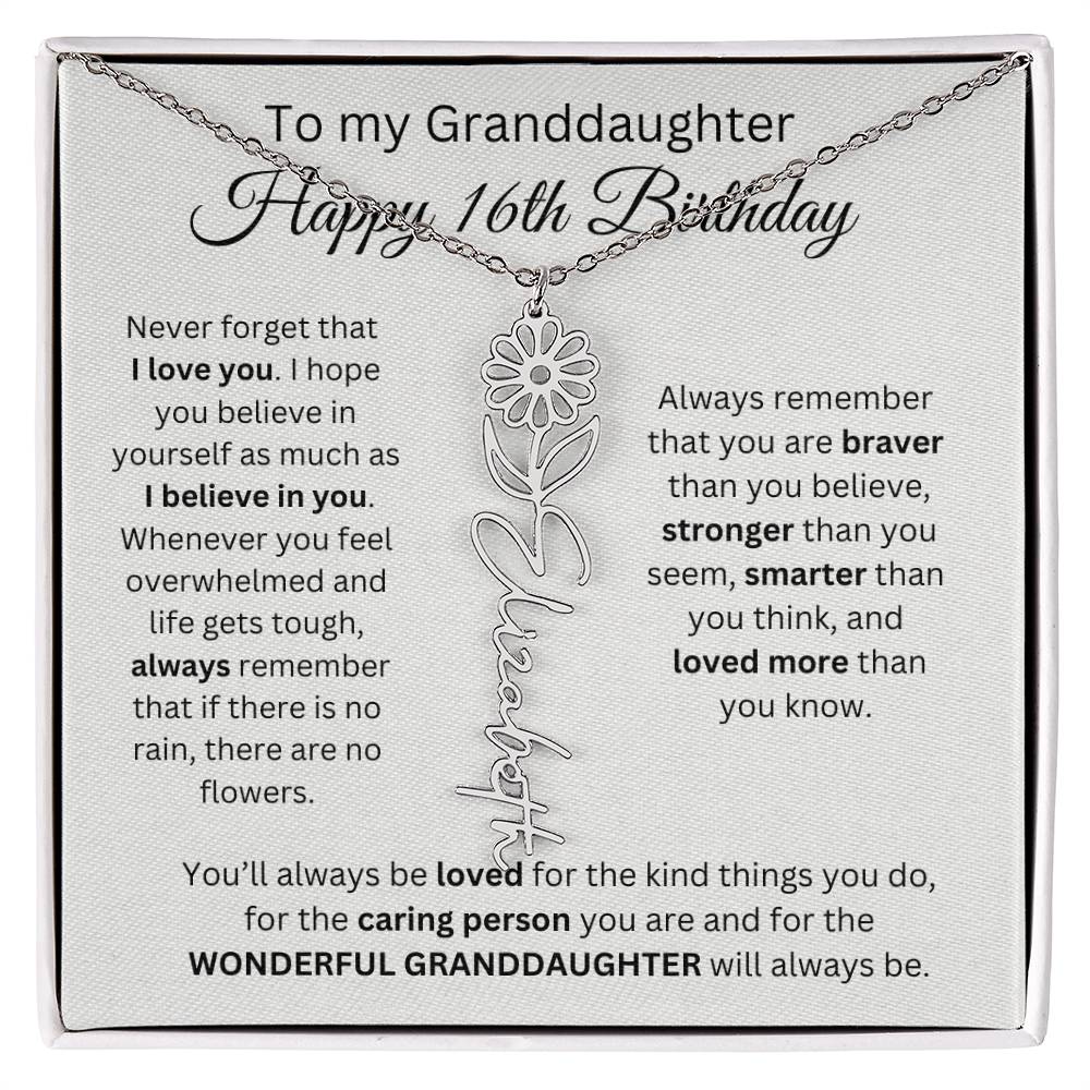 To My Granddaughter | Happy 16th Birthday | Flower Name Necklace