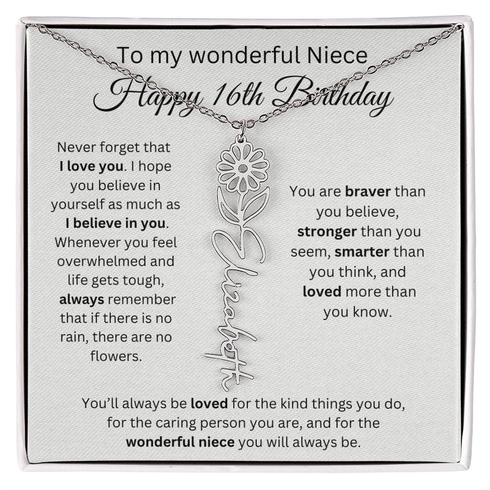 To My Wonderful Niece Happy 16th Birthday - Flower Name Necklace