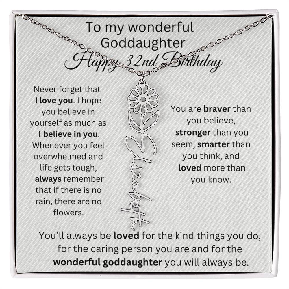 To My Wonderful Goddaughter - Happy 32nd Birthday - Flower Name Necklace