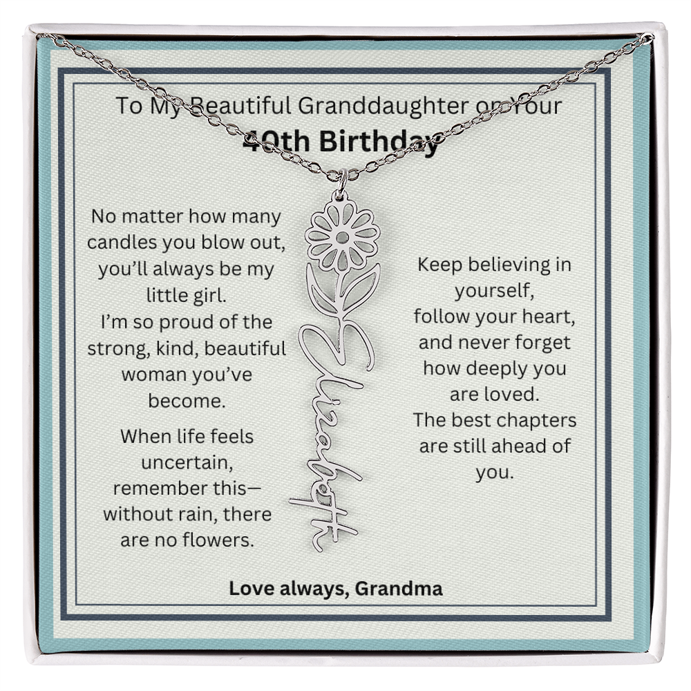 40th Birthday Gift for Granddaughter - Birth Flower Name Necklace