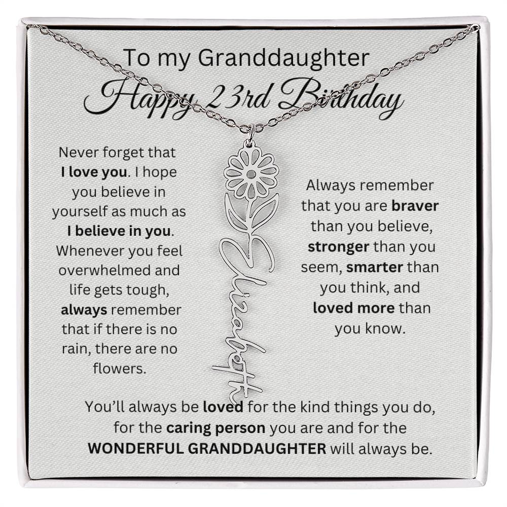 To My Granddaughter | Happy 23rd Birthday | Flower Name Necklace