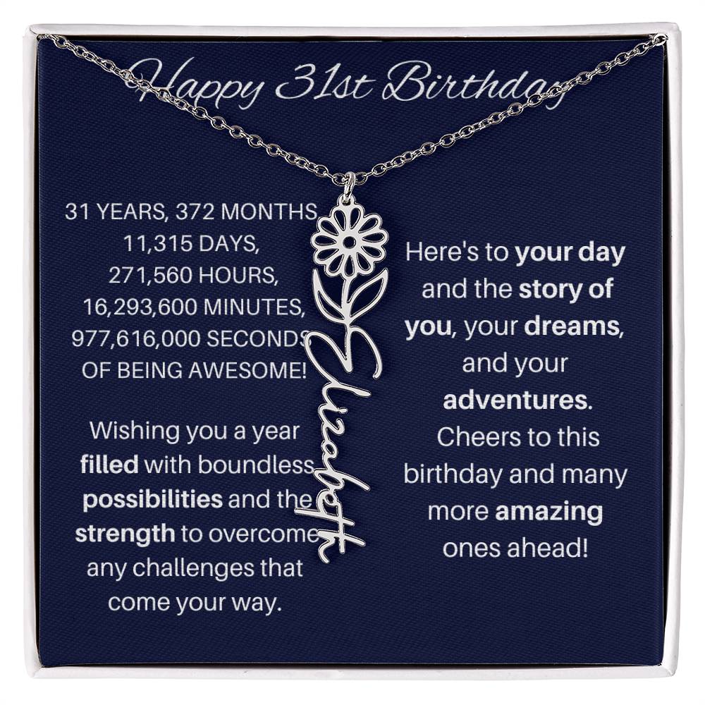 31st Birthday Birth Flower Necklace