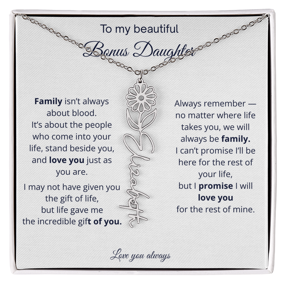 To My Beautiful Bonus Daughter | Love You Always | Birth Flower Name Necklace