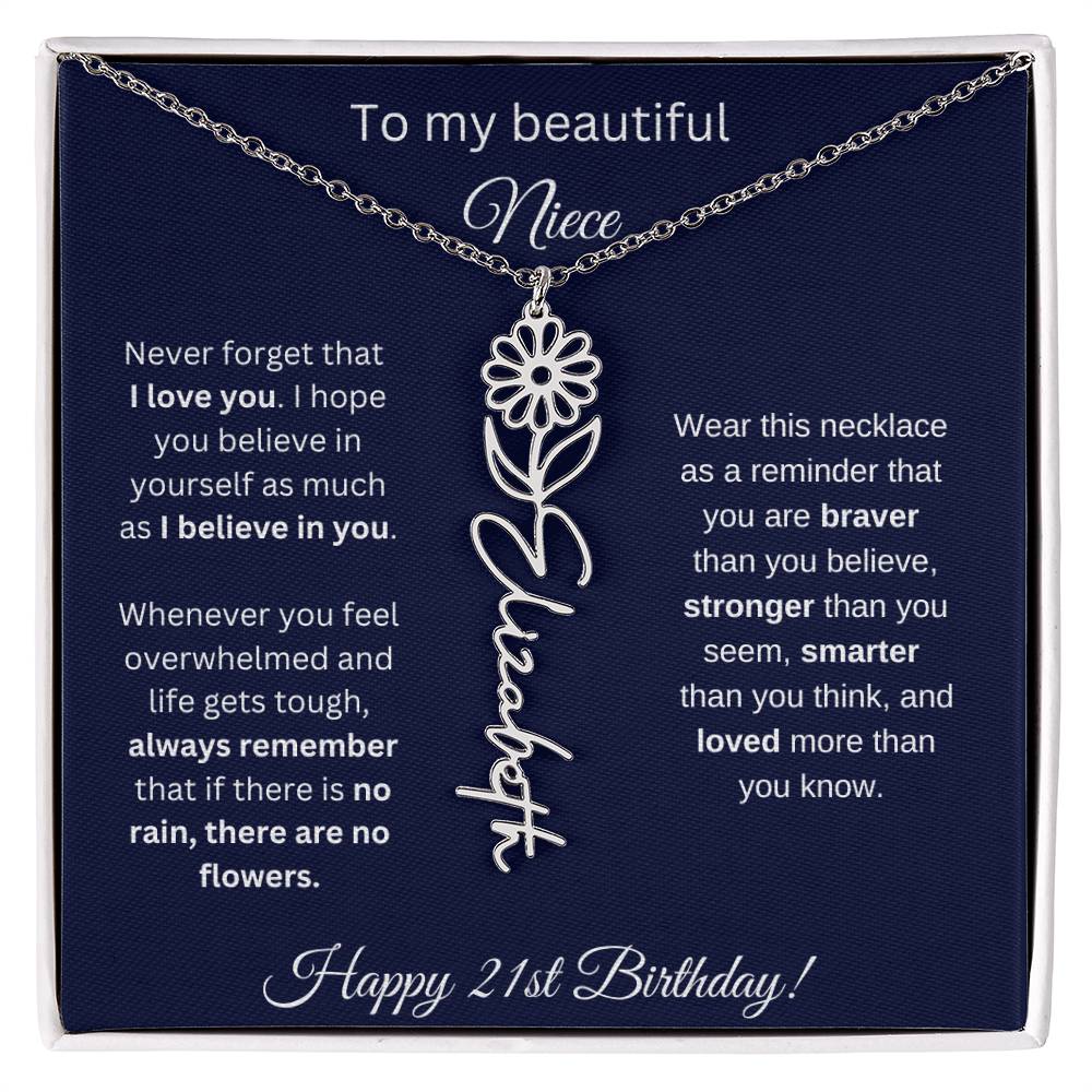 Niece 21st Birthday | Never Forget That I Love You | Birth Flower Name Necklace