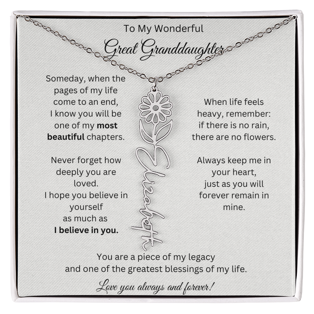 Great Granddaughter Gift - Custom Birth Flower Name Necklace