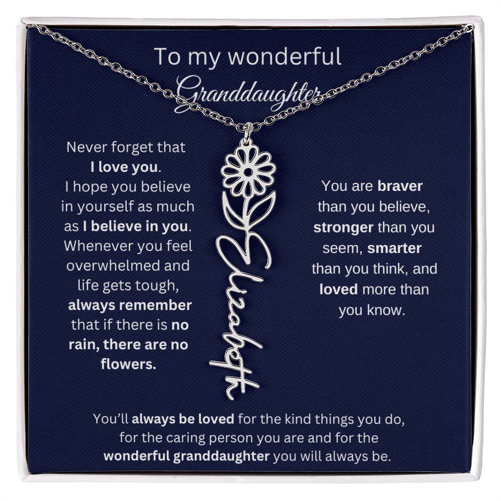 To My Wonderful Granddaughter  Personalized Birth Month Flower Necklace 1