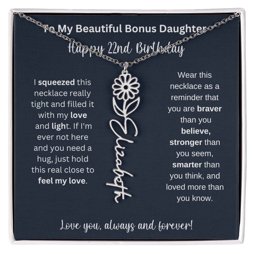 To My Beautiful Bonus Daughter | Happy 22nd Birthday | Flower Name Necklace