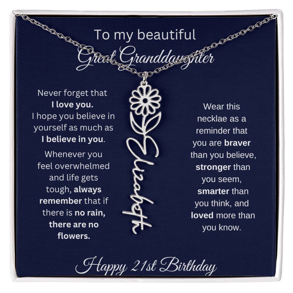 Personalized 21st Birthday Gift Great Granddaughter | Flower Name Necklace