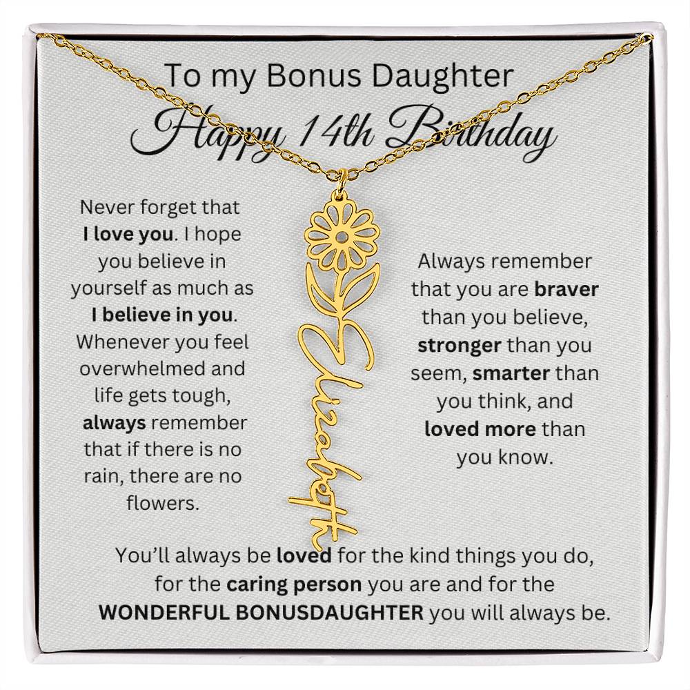 14th Birthday Gift To My Bonus Daughter | Flower Name Necklace