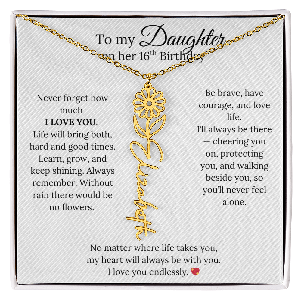 16th Birthday Gift from Mom - Personalized Flower Name Necklace