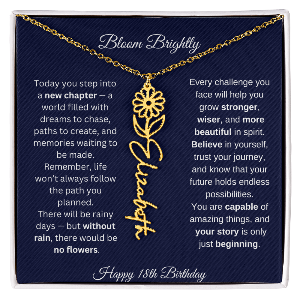 Bloom Brightly - Happy 18th Birthday - Flower Name Necklace