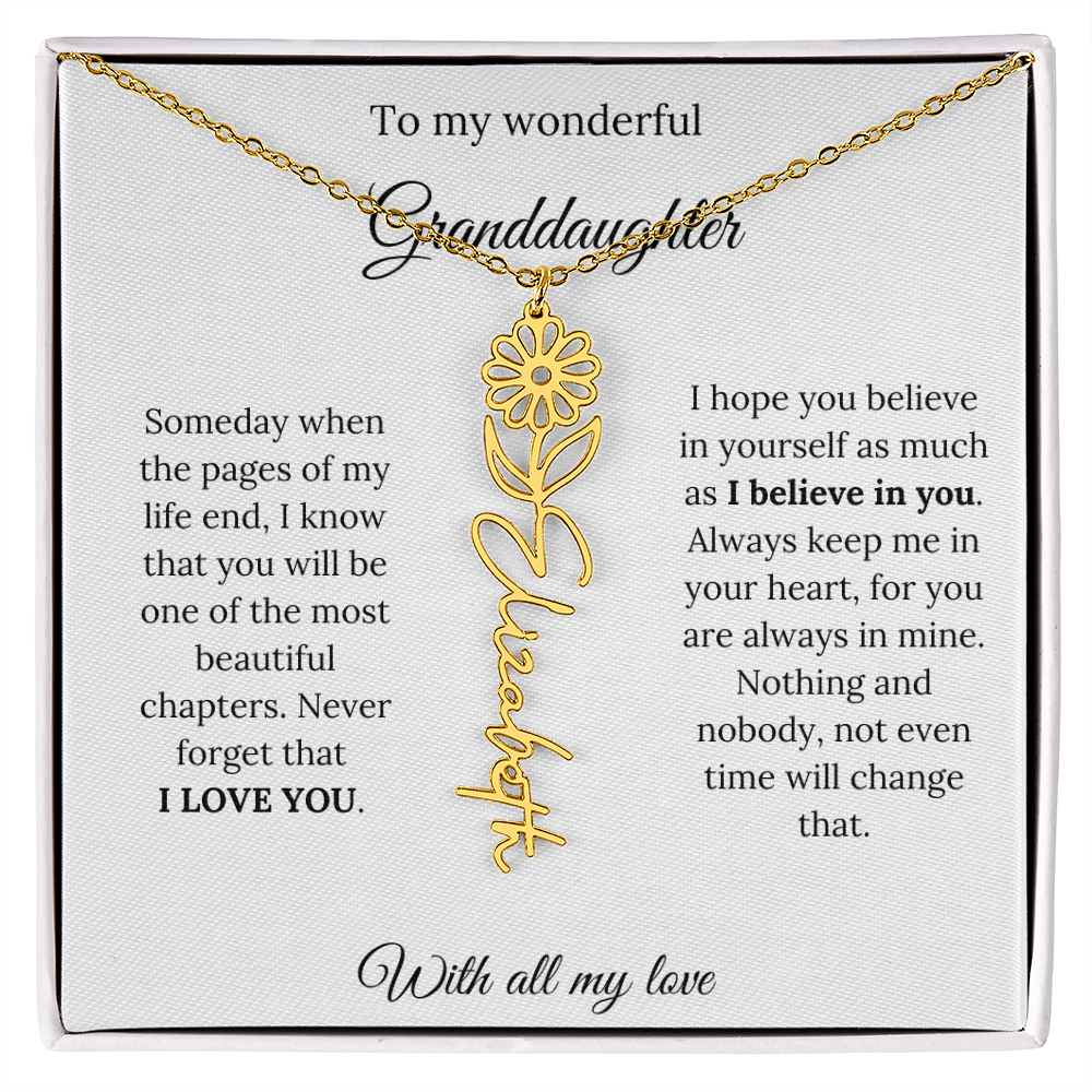 To My Granddaughter Necklace – Custom Floral Keepsake Jewelry Gift from Grandma & Grandpa
