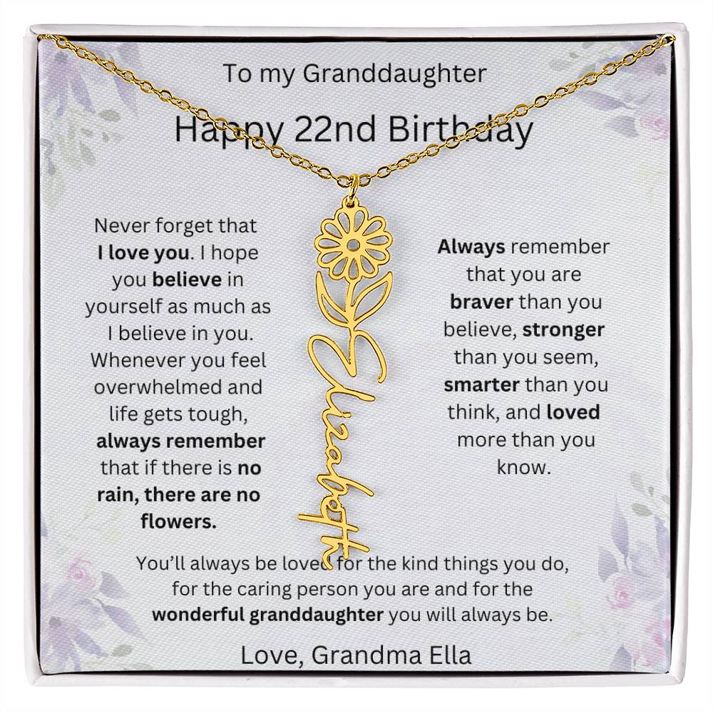 To My Granddaughter - Happy 22nd Birthday | Flower Name Necklace