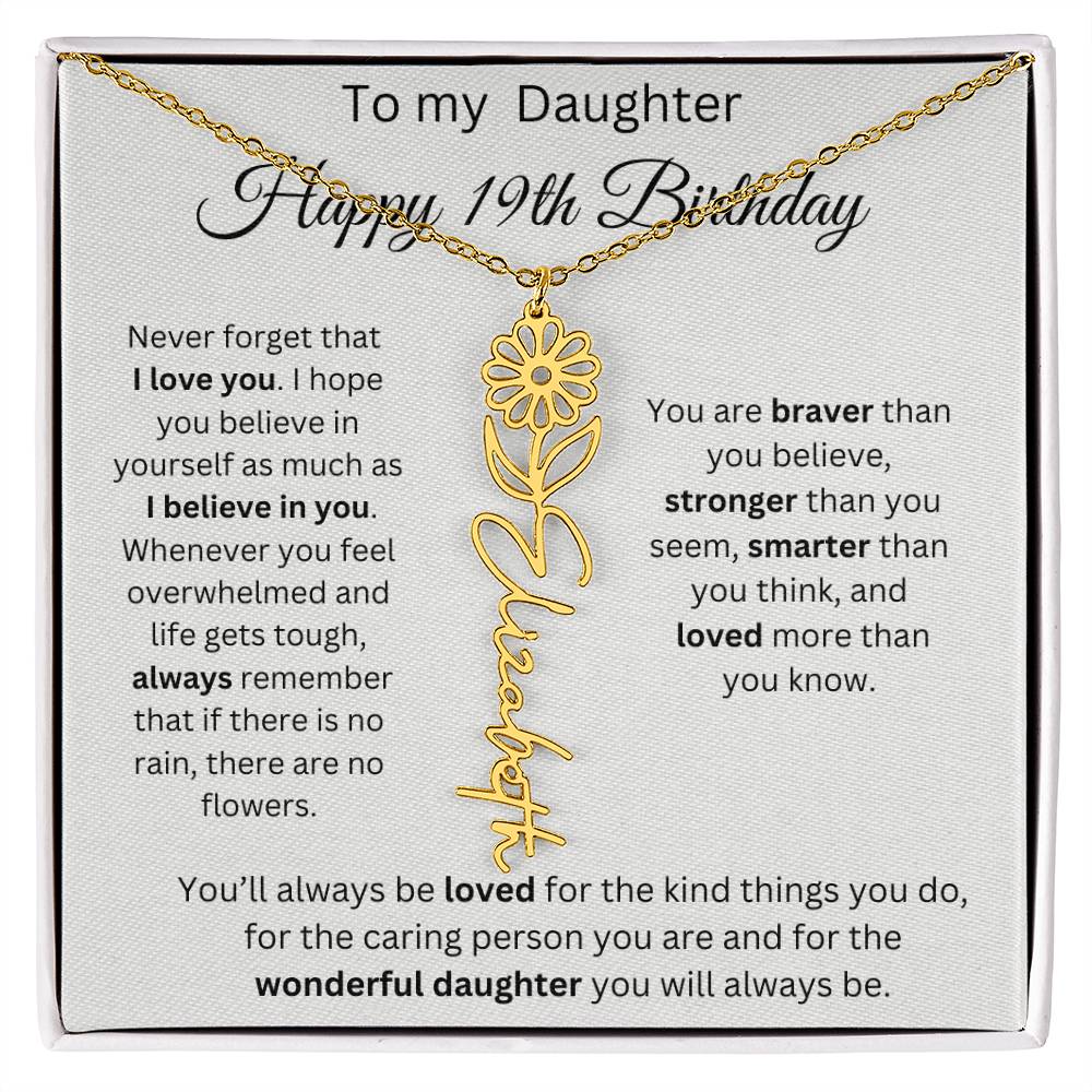 To My Daughter | Happy 19th Birthday | Flower Name Necklace