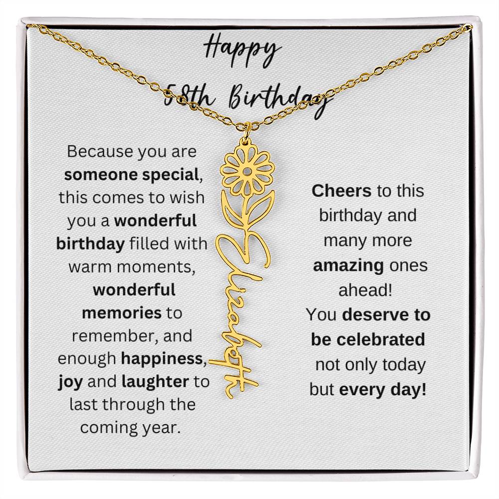 Happy 58th Birthday - Flower Name Necklace
