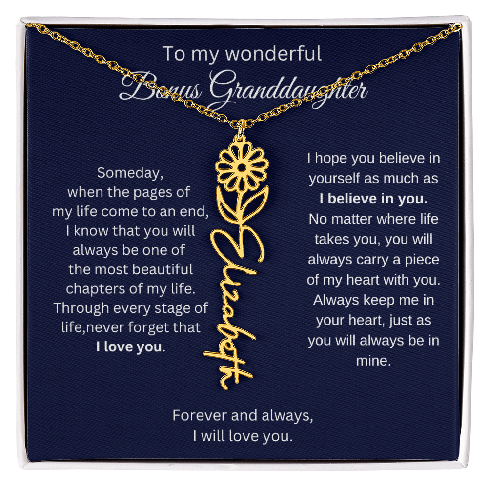To My Bonus Granddaughter Jewelry Gift - Birth Flower Name Necklace